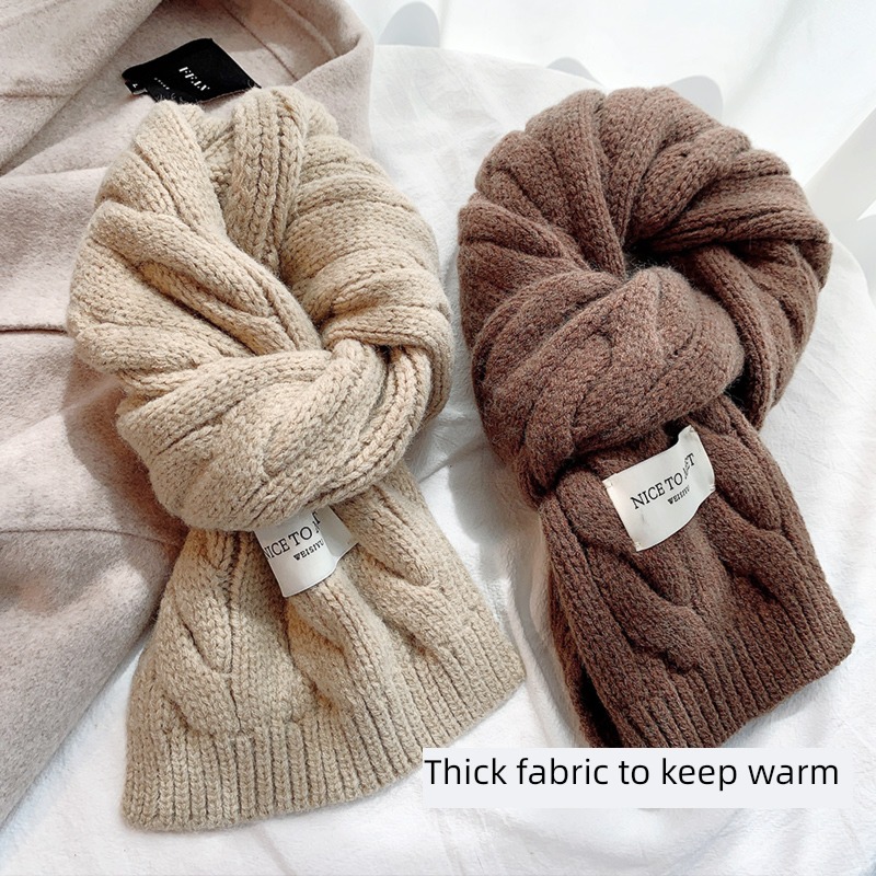 Hemp flowers female winter Versatile thickening Wool knitting scarf