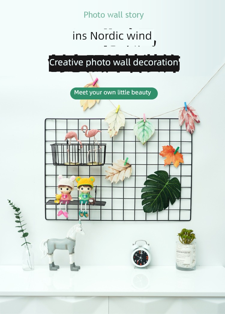 ins grid bedroom wall wall Pendant Iron art