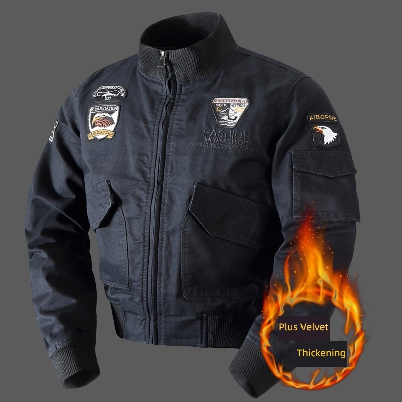 Autumn and winter pilot Plush thickening Military uniform pure cotton loose coat