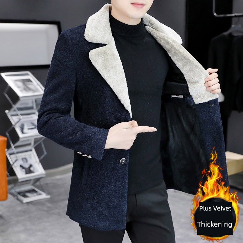Autumn and winter Medium and long term leisure time tailored collar woolen overcoat