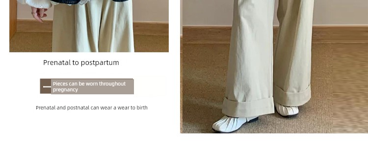 Maternity Wear Autumn Outfit Set 2026 New Retro Denim Vest Shirt Women's Wide-Leg Pants Casual Autumn Three-Piece Set — 12