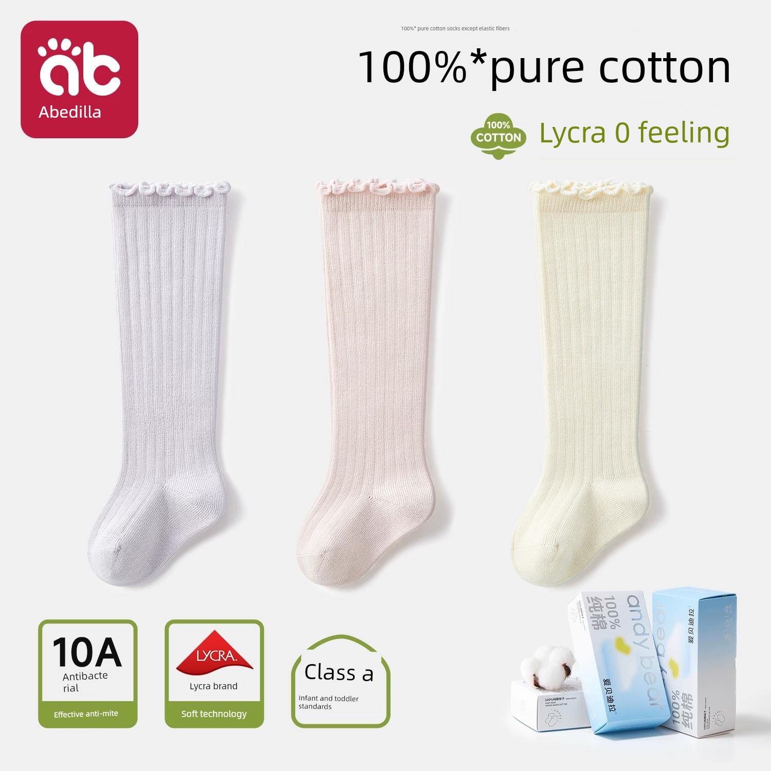 Baby Long Socks for Spring and Autumn, Pure Cotton, for Newborns, Winter, Unisex, 0 to 3 Months Old, Over-The-Knee, Non-Binding on the Legs — 6