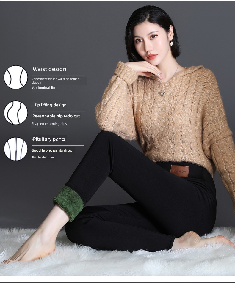 Autumn and winter Lamb cashmere thickening elastic force Self-cultivation Leggings