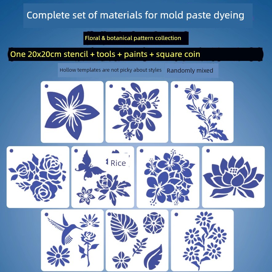 Stencil Pattern for Hand-Dyeing and Printing, DIY Tie-Dye Painting, Indigo Dyeing Tools and Materials Kit