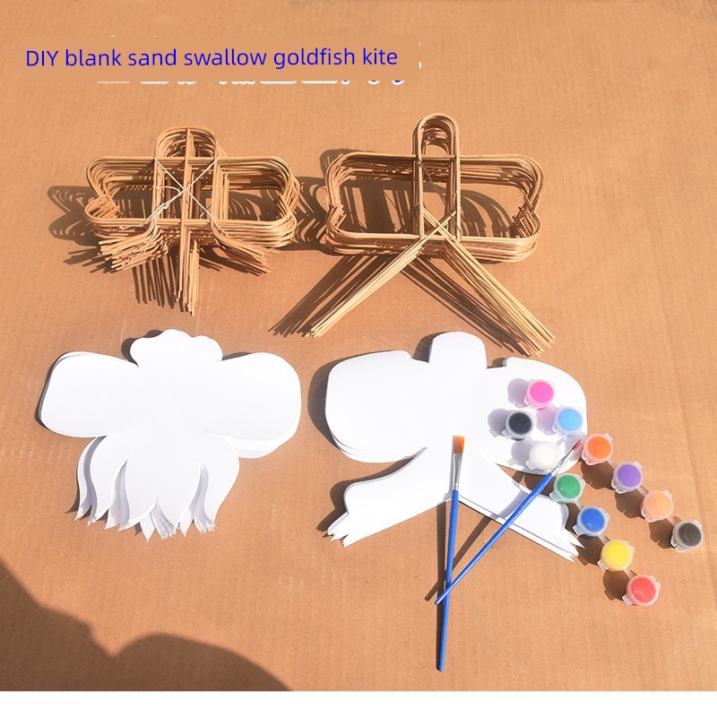 Weifang Teaching Handmade DIY Kite Semi-Finished Materials Blank Shayan Goldfish Painting Hand-Painted Kite Material Package