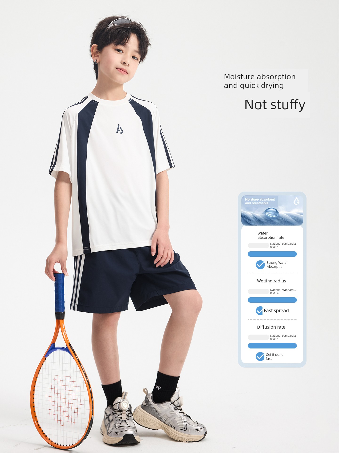 Boys' Summer Outdoor Color-Blocking Sports Quick-Dry Short-Sleeve Set 2026 New Model Youth Children's Ice Silk Two-Piece Set — 3