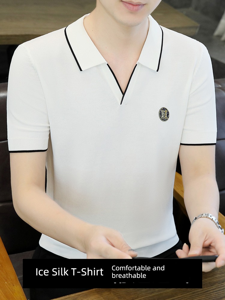 Ice silk Sliding material man Light cooked leisure time Short sleeve T-shirt