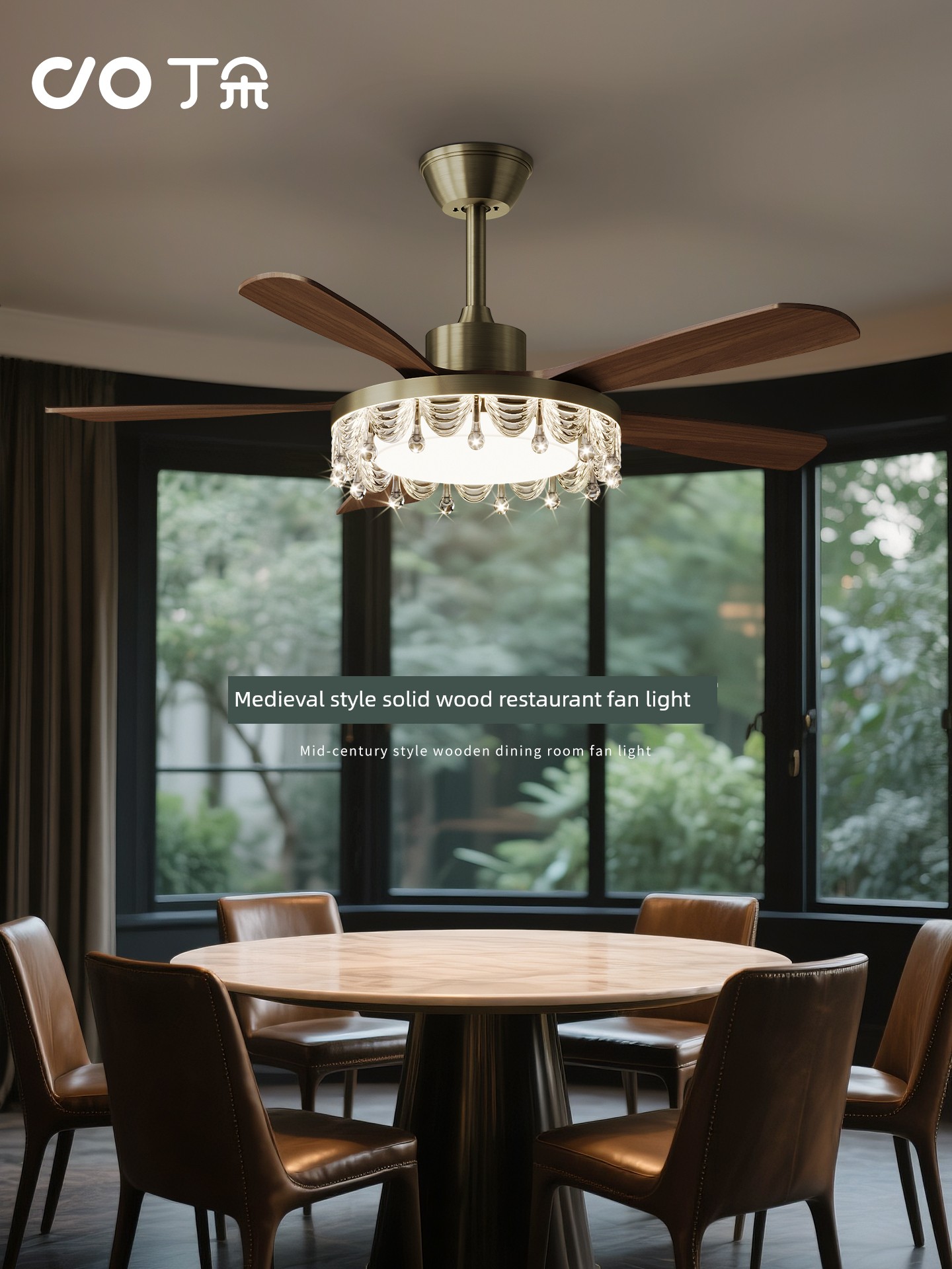 Dingduo Vintage Fan Lamp for Dining Room, High-End Solid Wood Retro Ceiling Fan Lamp for Living Room and Bedroom, Electric Fan Chandelier 2026 New Model