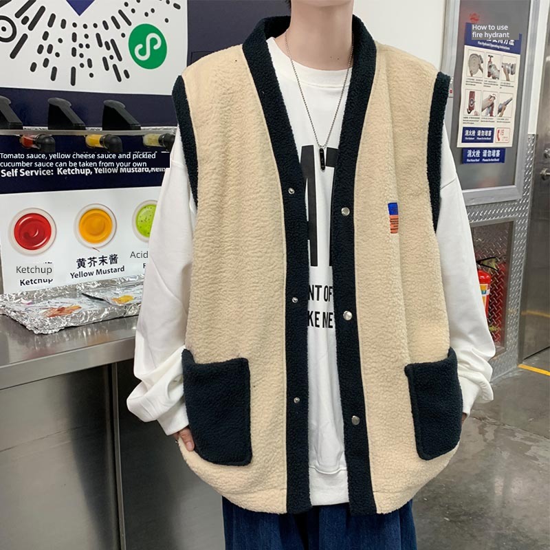 Autumn and winter Port style solar system easy Lamb hair Vest