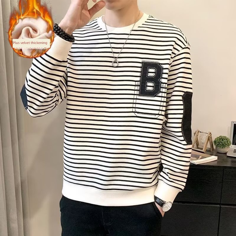 Autumn and winter stripe Round neck Condom Undershirt Long sleeve T-shirt