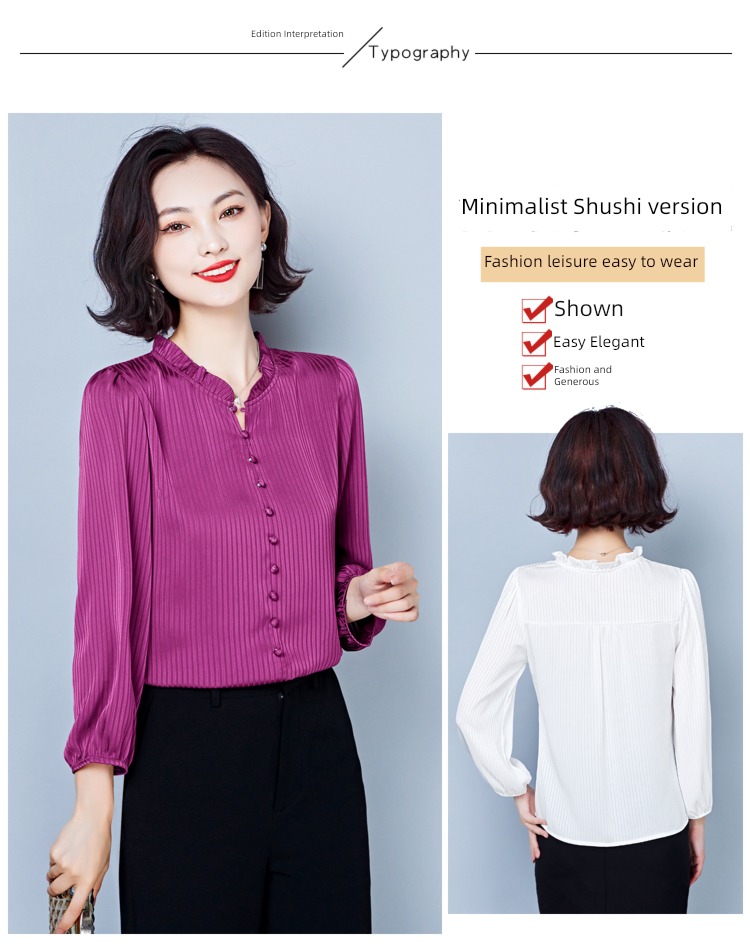 Long sleeve high-grade Foreign style Agaric edge Hangzhou real silk shirt