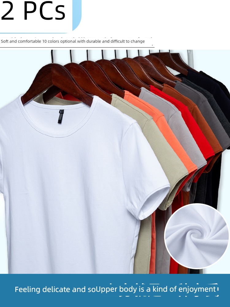 tide man elastic force Self-cultivation Black and white solid Short sleeve T-shirt