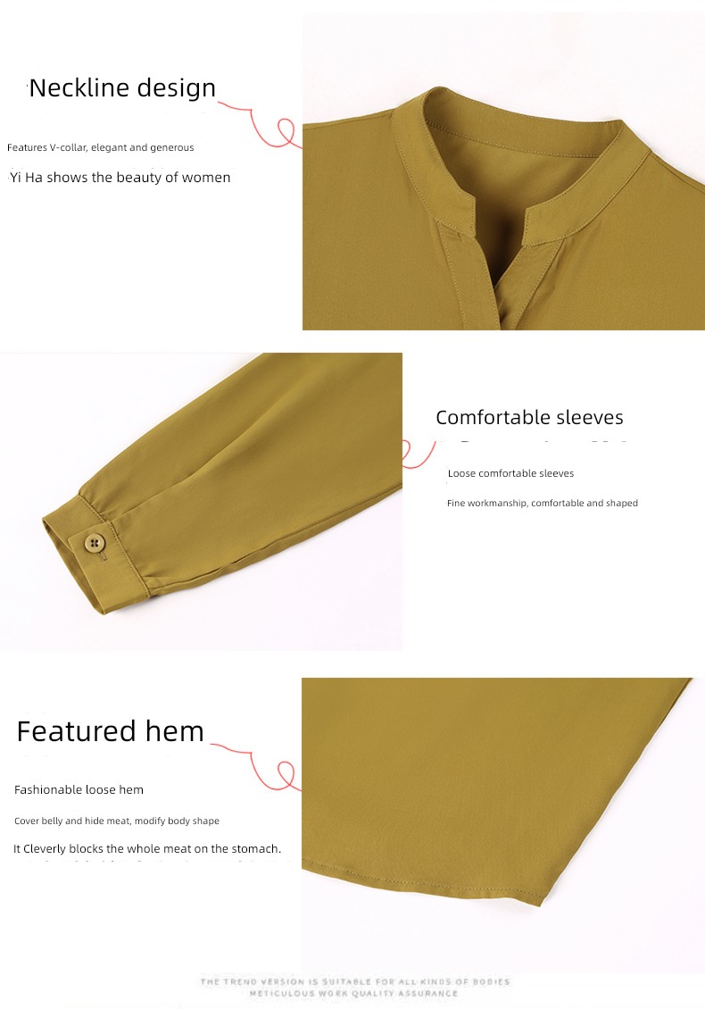 Early autumn easy Foreign style stand collar Chiffon Long sleeve shirt