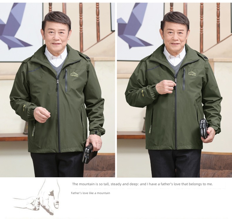 Middle aged and elderly spring and autumn Hooded man Windbreak ventilation loose coat