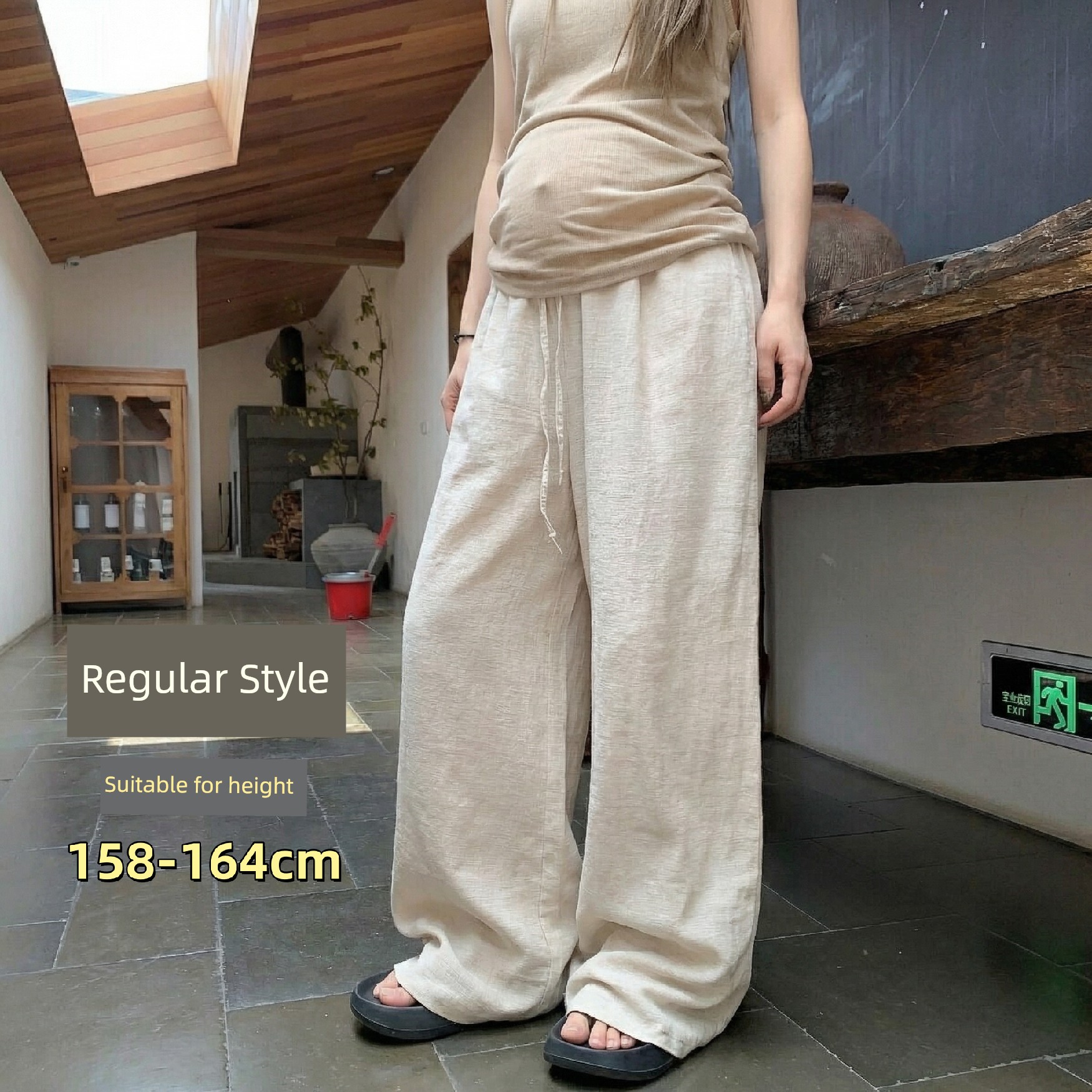 Tall Women's Maternity Pants, Cotton-Linen Wide-Leg Pants, Summer Casual Linen Long Pants, Thin Summer Yamamoto Pants for Women — 5