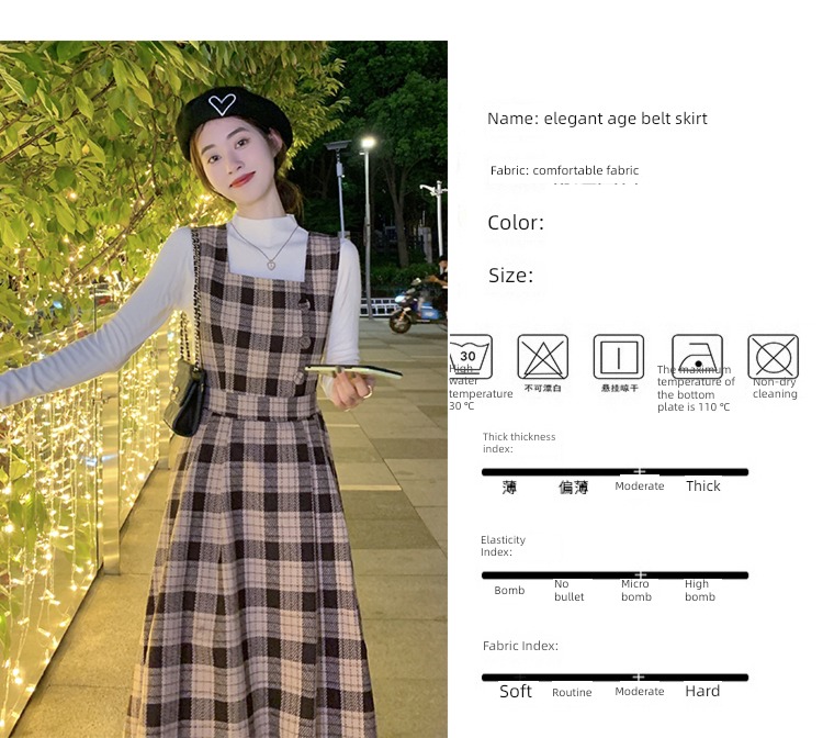 Autumn and winter French Check pattern Wool Dress suit straps
