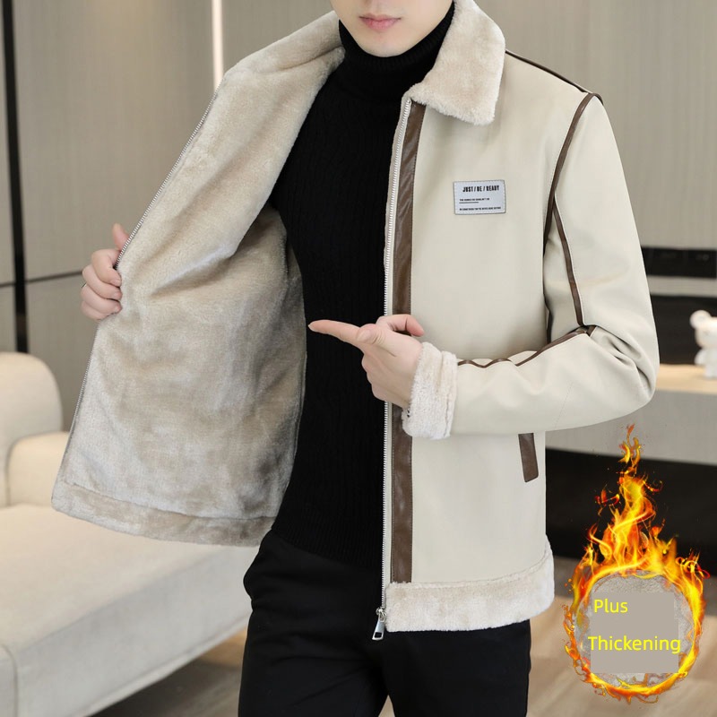 winter Flannel collar thickening Lamb cashmere have cash less than that is registered in the accounts leather clothing