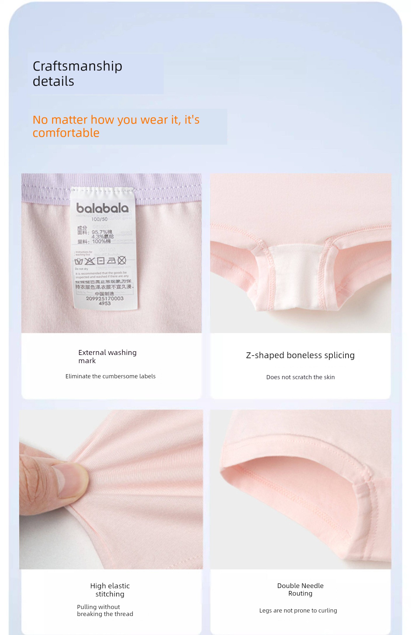 Balabala Children's Underwear, All-Cotton, Class A, Girls' Boxer Shorts, Toddler and Big Kids' Four-Corner Briefs, Baby-Friendly, Non-Binding — 16