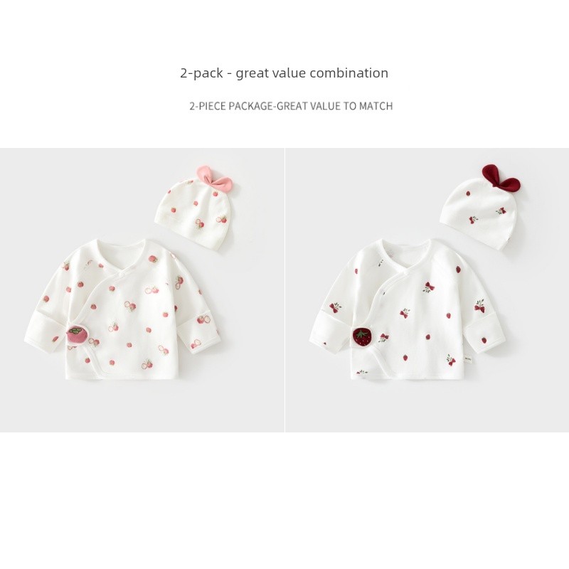 All-Cotton Baby Half-Back Shirt with Free Hat, Class a Pure Cotton, New Autumn Style for Newborns, Size 52, Monk-Style Clothing — 4