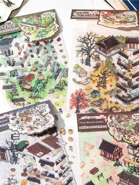 Twilight Fun Chinese style 3D white snow song landscaping sticker Large ancient style three-dimensional hut storage miniature scene DIY