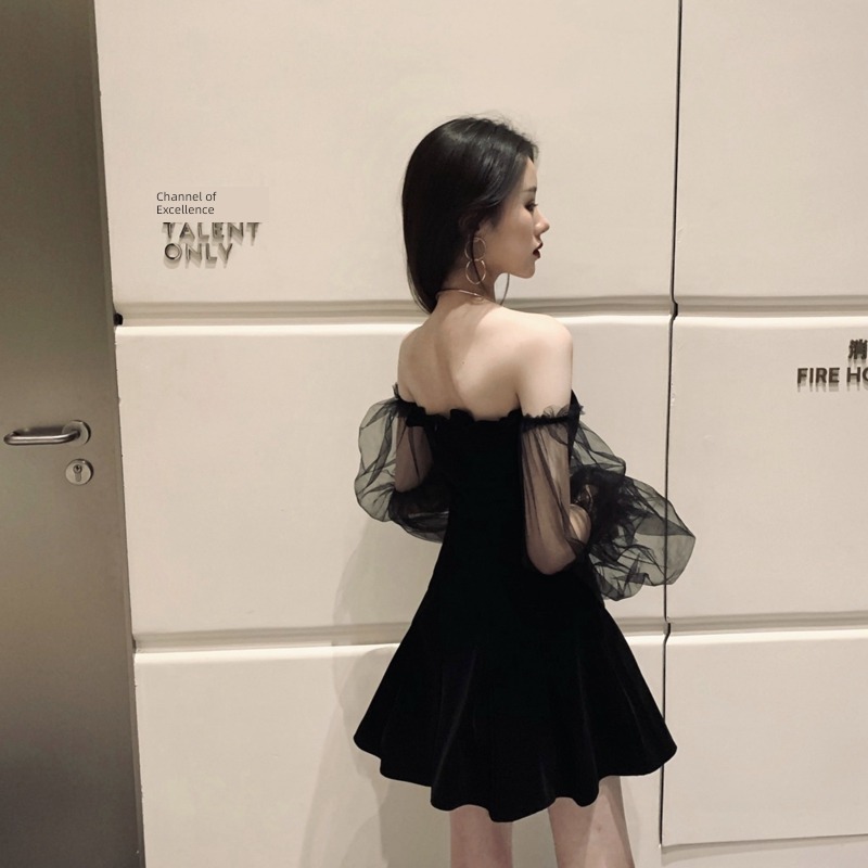 Early autumn peacetime Wearable sexy velvet birthday Little black dress