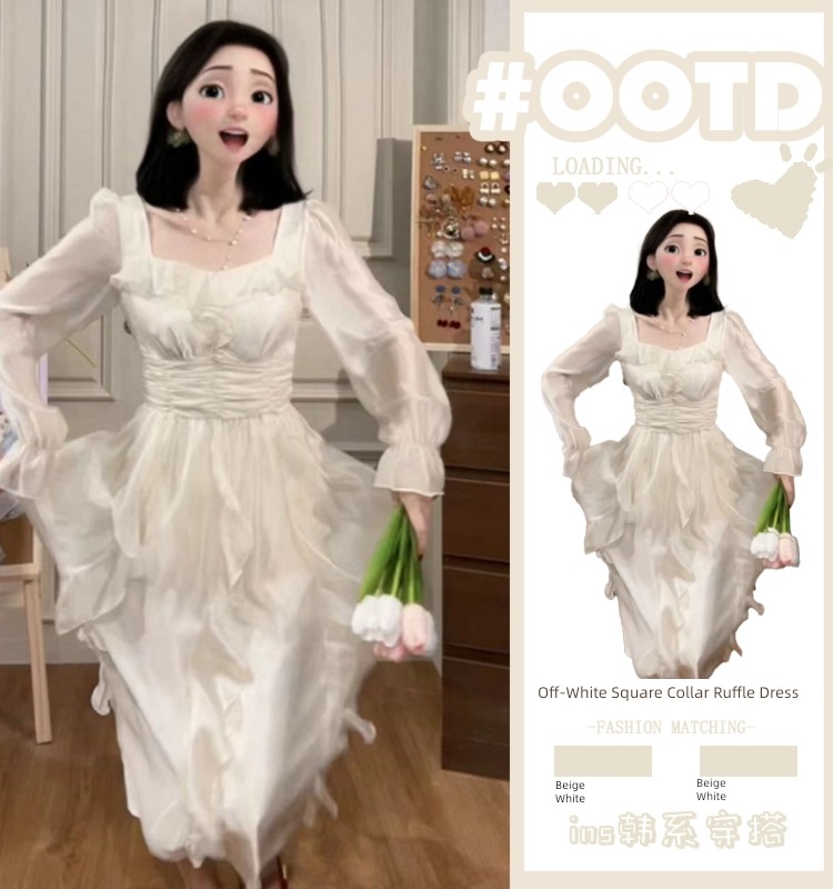 Tea break French white spring The new temperament Dress
