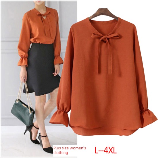summer Big size easy Show thin Long sleeve shirt bow