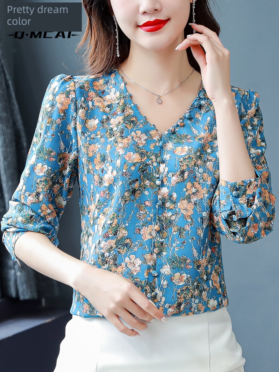 Women Long sleeve Early autumn Mature wind good-looking Chiffon shirt