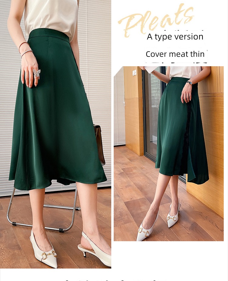 Imitation acetic acid Versatile High waist Lace A word skirt