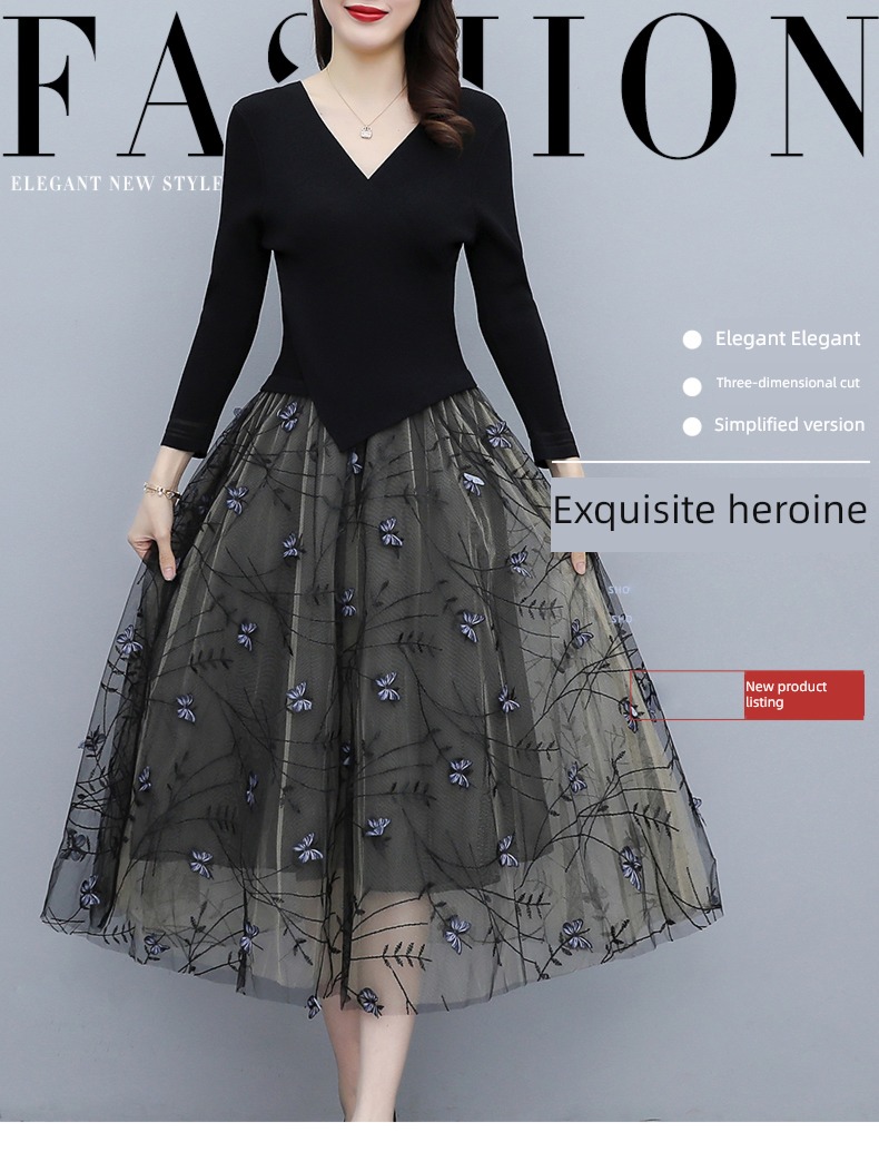 knitting Spring and Autumn V-collar fashion Lay a foundation Medium length skirt