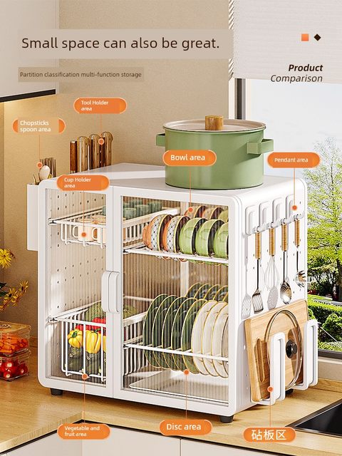 Cupboard kitchen countertop storage rack drain household dustproof platter tableware box multi-function dish storage rack