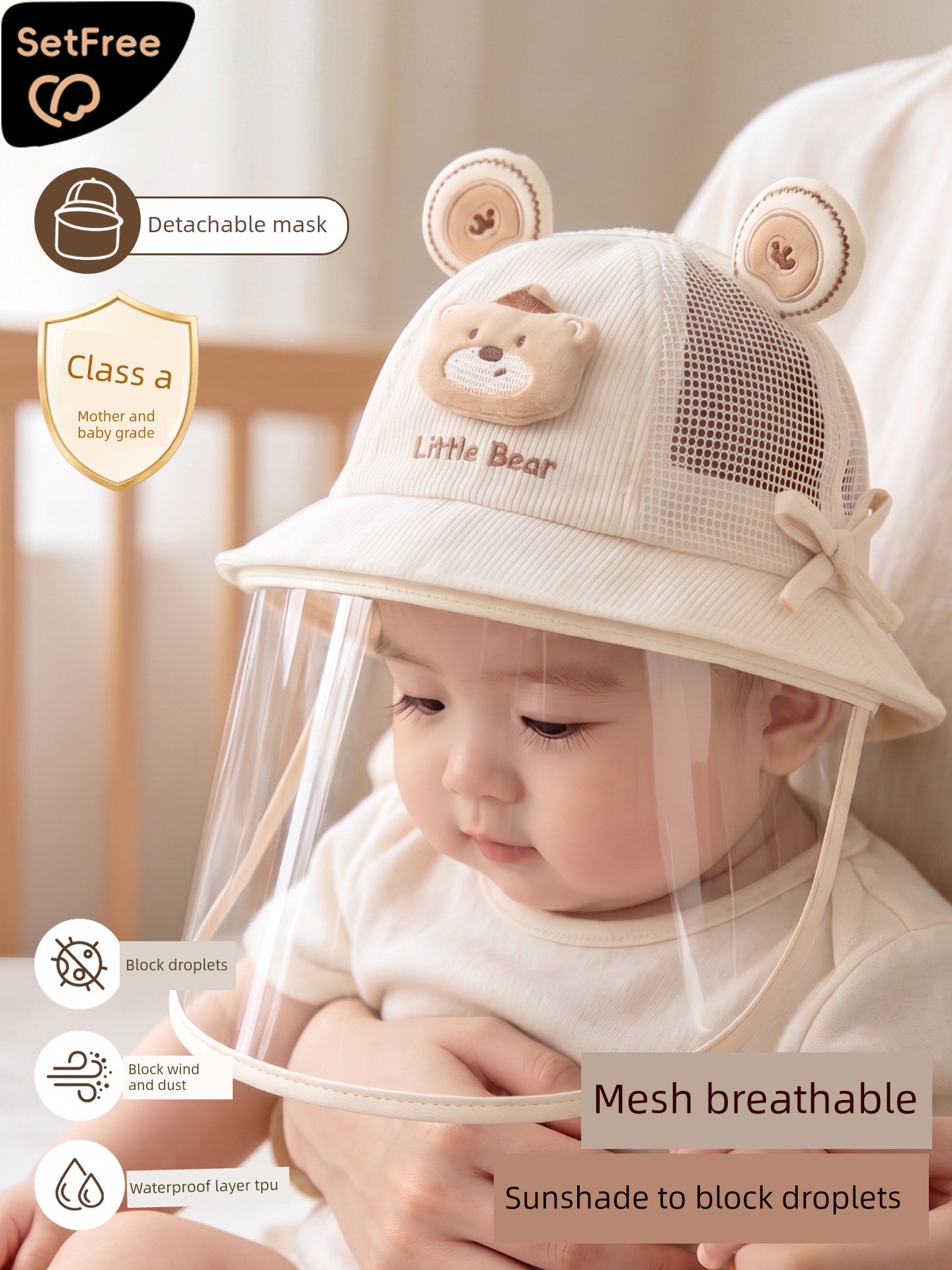 Baby Protective Face Shield for Newborns, Anti-Splash When Going Out, Vaccination Protection, Sun Protection Hat for Infants, Breathable and Lightweight