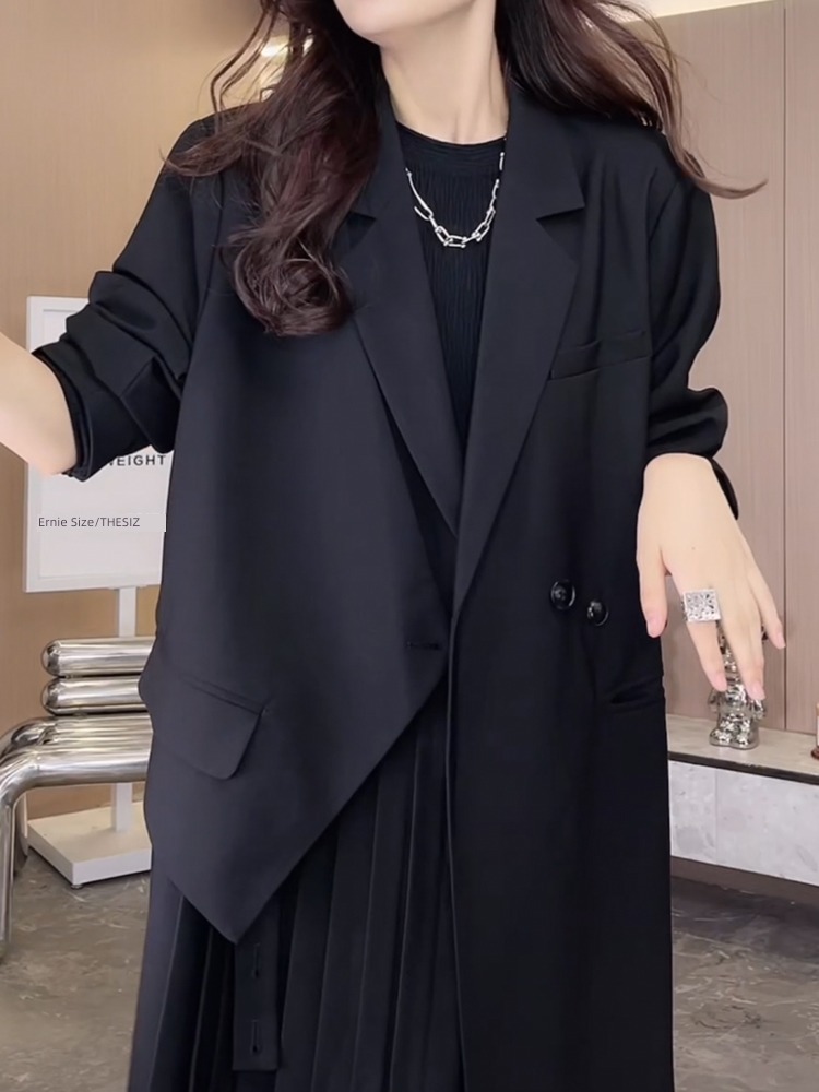 loose coat female brown Long sleeve temperament Pleat suit loose coat
