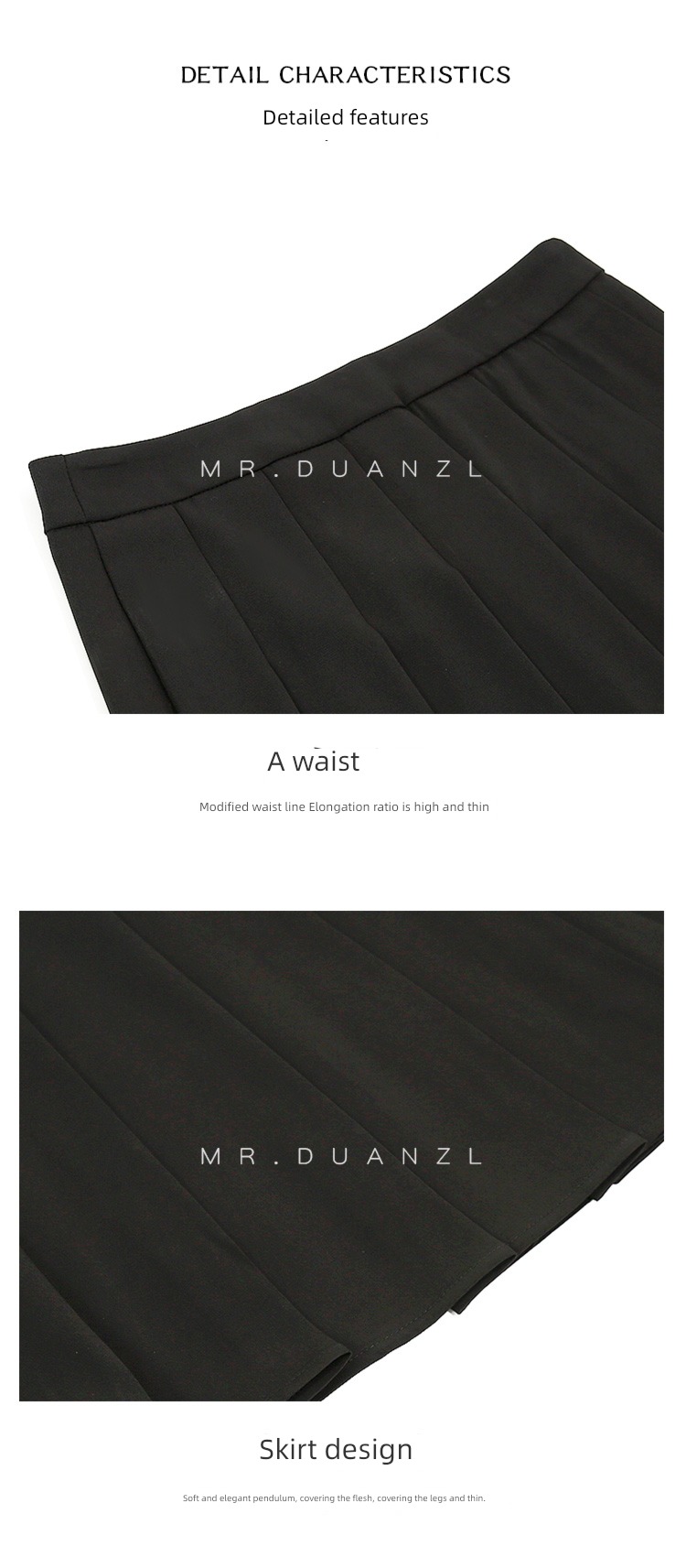 MRDUANZL Medium and long term Black suit Fabric Pleated skirt