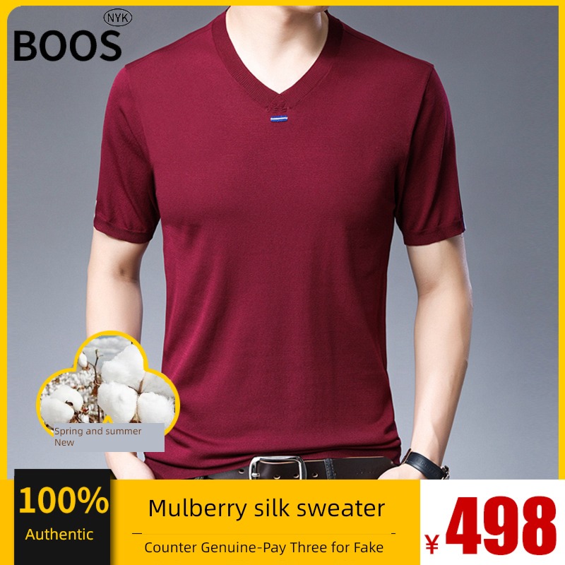 high-end Big size mulberry silk jacket leisure time Short sleeve T-shirt