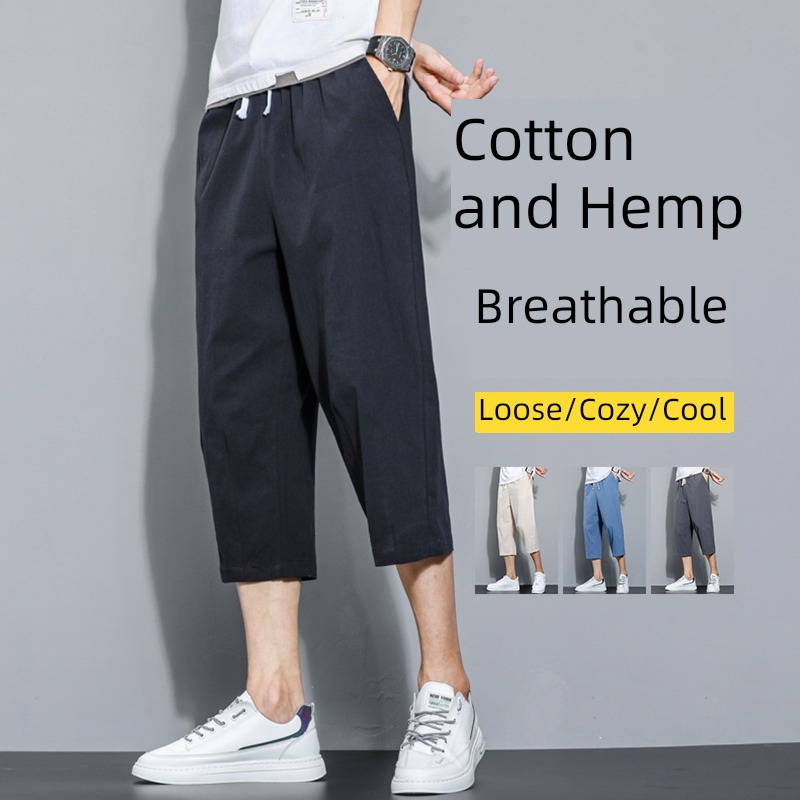 full marks pure cotton Thin money man summer Cropped Trousers