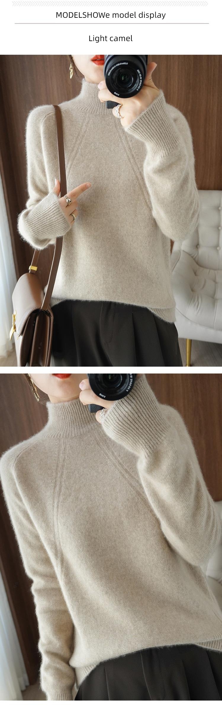 Plush thickening knitting Half high collar Foreign style ma'am sweater