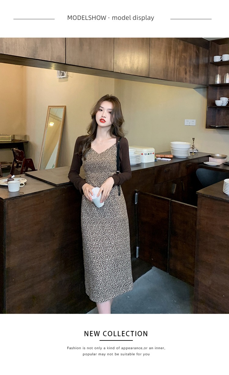 early autumn Leopard Print Art student Shawl Little coat Dress