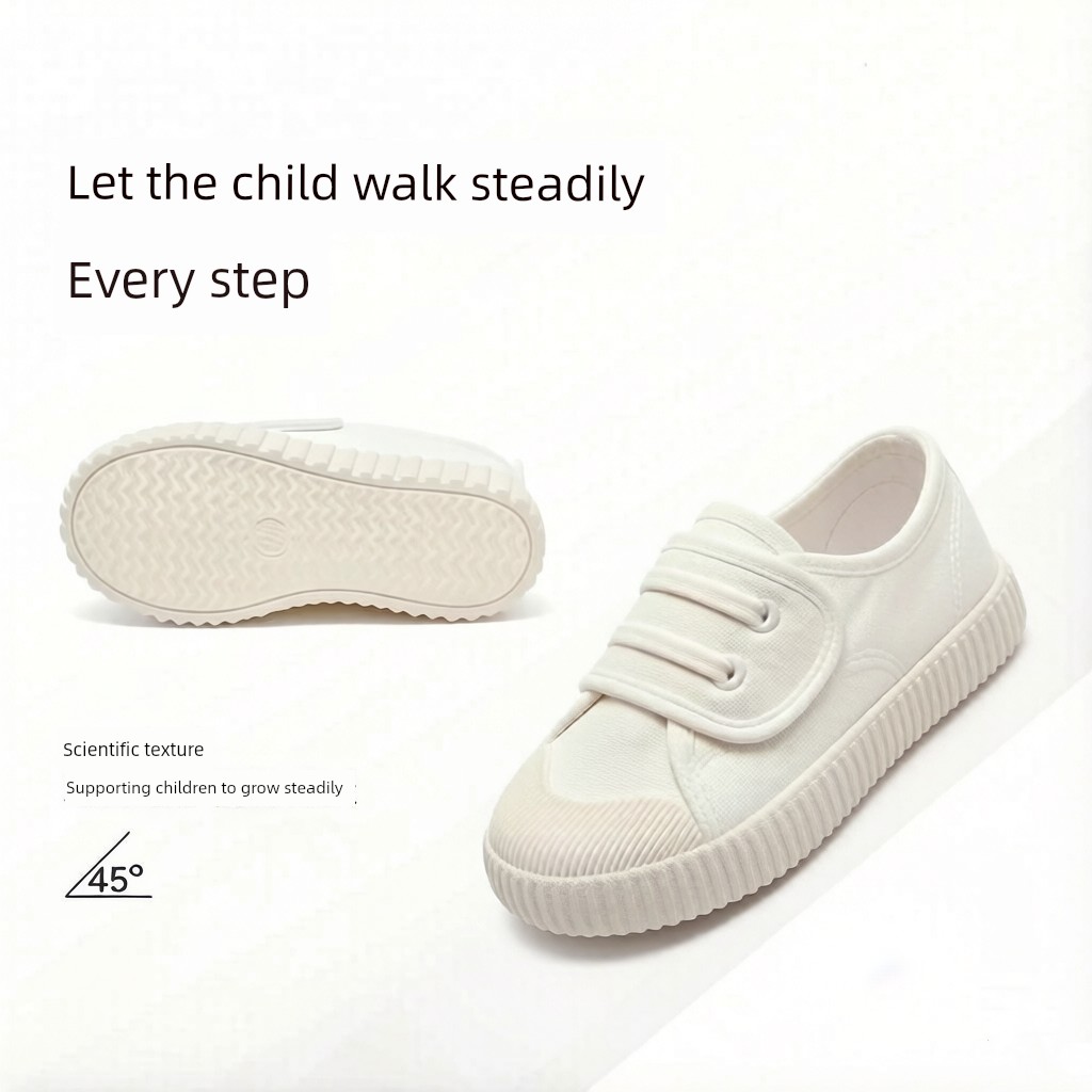 Kindergarten Indoor White Shoes for Boys, Lightweight Indoor Shoes for Children Entering School, White Canvas Shoes, White Cloth Shoes for Boys — 4