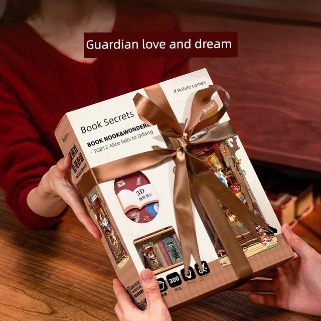 Alice falls into a strange world assembles book stand DIY hut wooden model handmade gift building blocks for women