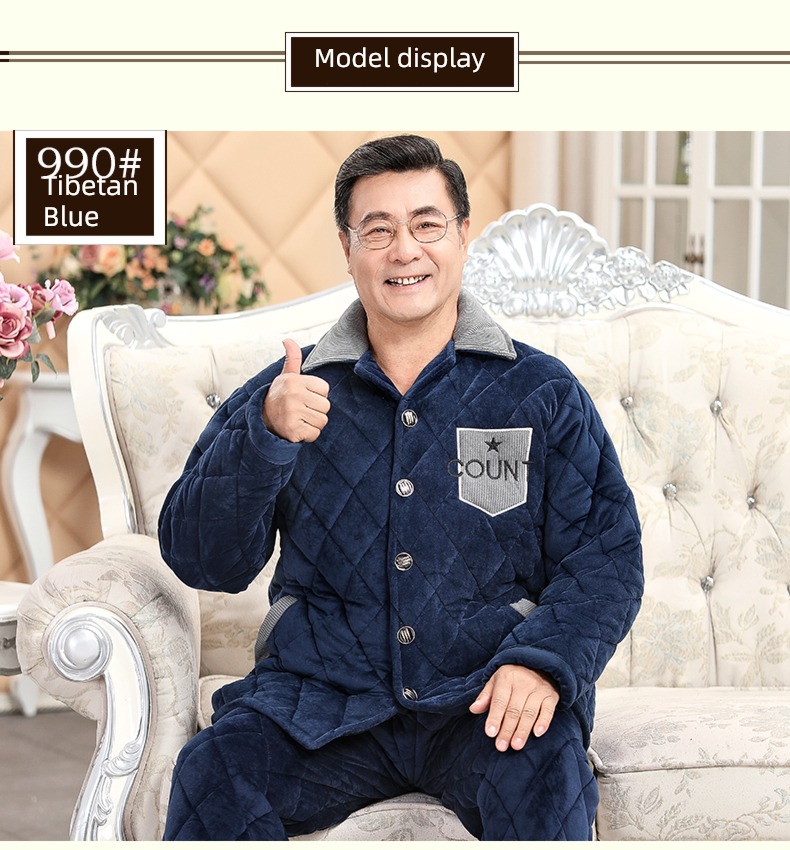 winter thickening Plush Cotton clip Middle aged and old people pajamas