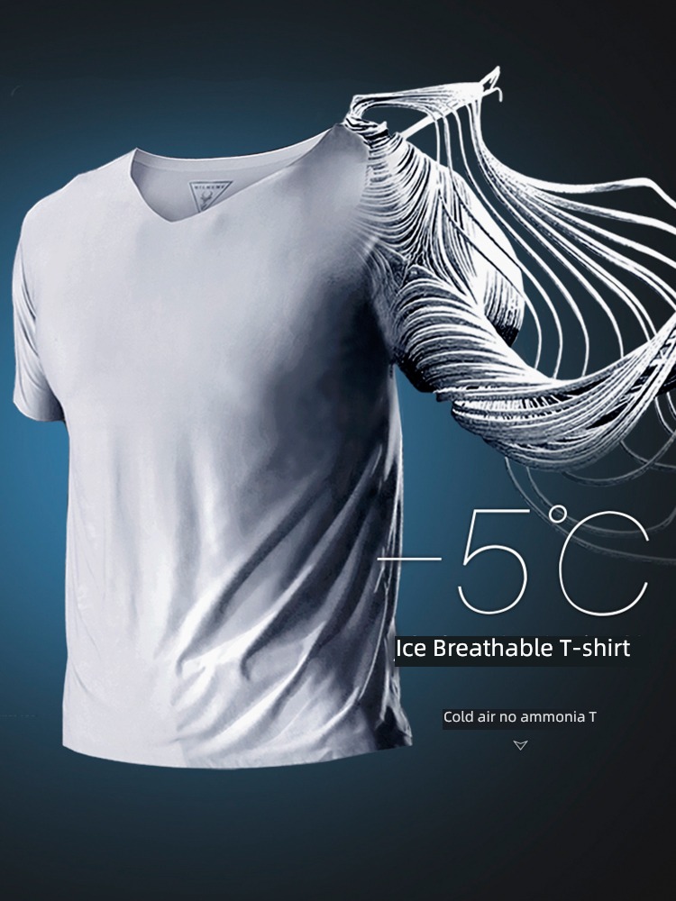 Ice silk ultrathin Simplicity Half sleeve Pure white Big size T-shirt