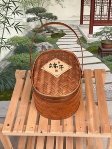 Retro Bamboo Woven Hand Basket, Oval Storage Basket, Woven Crafts, Home Decor, Dragon Boat Festival Zongzi Packaging Han