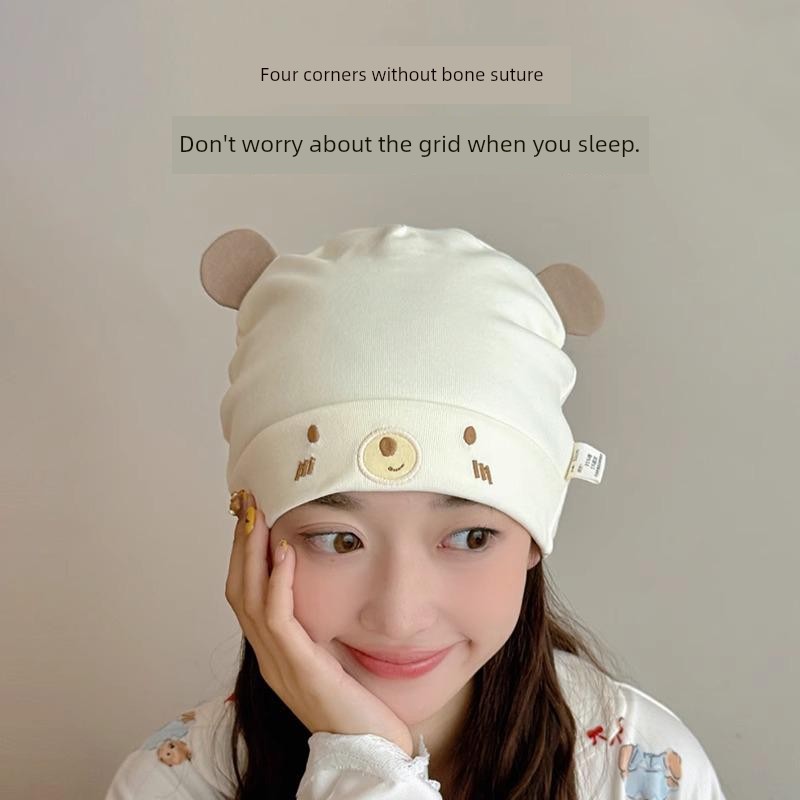 Postpartum Hat for All Seasons, Pure Cotton, Class A, Large Head Circumference, Cute, Thin Style for Spring and Summer, Windproof for Postpartum Women, — 3
