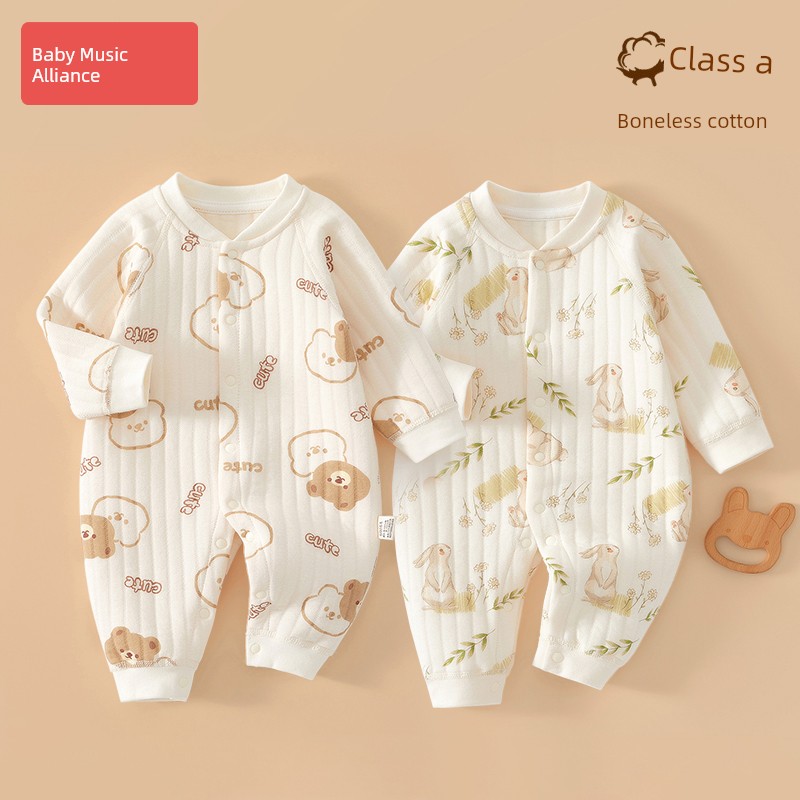 Baby Clothes, Winter Clothing for Newborn Babies from 0 to 3 Months, Newborn Infants and Toddlers, Class a Cotton Early Autumn Quilted Jumpsuit — 6