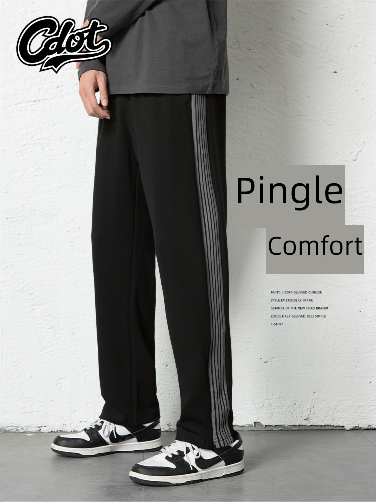 High street spring and autumn winter Plush Thick style stripe trousers