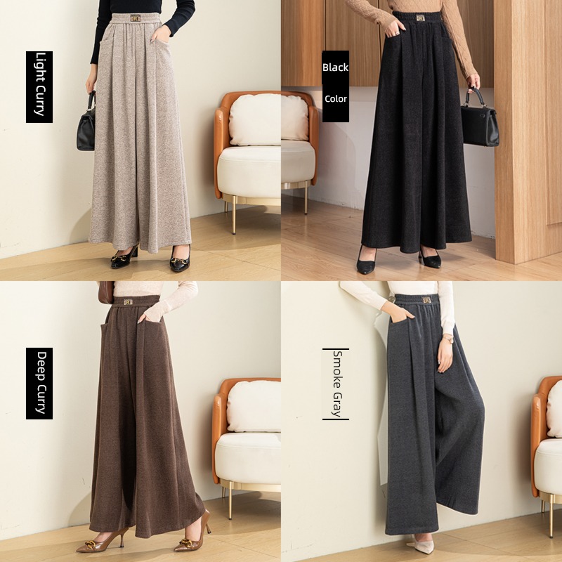 grey Big size easy thickening knitting Wool Culotte