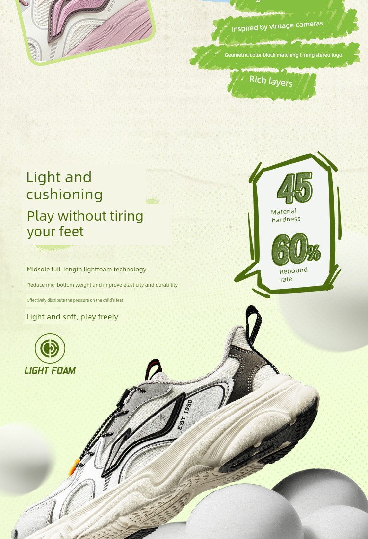 Li Ning Kidsren's Sports Shoes Boys' 2026 Autum New Style Youth Students Breathable Mesh Ark Retro Running Shoes — 31