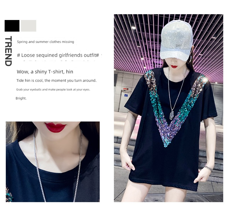 easy Shining Pearl slice enlarge jacket Short sleeve T-shirt