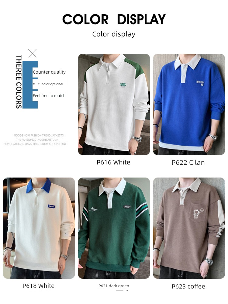 Long sleeve Autumn and winter leisure time Korean style schoolboy Lapel T-shirt